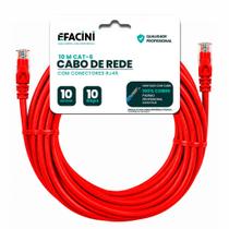 Cabo de Rede eFacini Vermelho CAT6 100 Cobre, Anatel 10 Metros