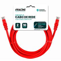 Cabo de Rede eFacini Vermelho CAT6 100 Cobre, Anatel 2 Metros