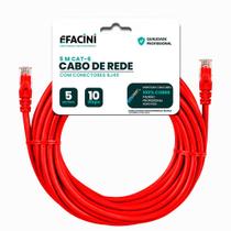 Cabo de Rede eFacini Vermelho CAT6 100 Cobre, Anatel 5 Metros