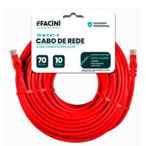 Cabo de Rede eFacini Vermelho CAT6 100 Cobre, Anatel 70 Metros