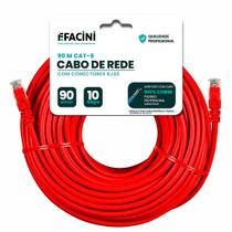 Cabo de Rede eFacini Vermelho CAT6 100 Cobre, Anatel 90 Metros