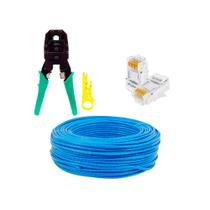 Cabo de Rede Internet 70 Metros Cat5 + Alicate Crimpar RJ45 e Decapador com 10 Conector Rj45