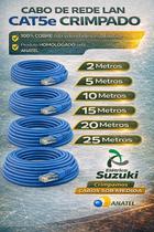 Cabo de Rede LAN Cat5e 20MT Crimpado 100% Cobre Azul Anatel