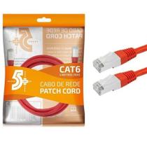 Cabo de rede patch cord cat6 ftp blindado gigabit- 2m - vermelho 5+ Cabo de rede patch cord cat6 ftp blindado gigabit- 2m - vermelho 5+