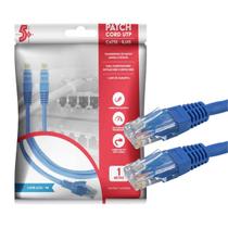 Cabo De Rede Patch Cord Gigabit Cat5e Até 1gb Azul 1 Metro