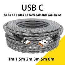 Cabo De Super Carregamento USB Tipo C 6A Estendido 1m 2m 3m 5m 8m Para Huawei Xiaomi Vivo Leeco