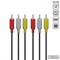 Cabo de video composto 3 rca macho para 3 rca macho 28awg puro cobre 2 metros - p3r-2