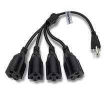 Cabo divisor de alimentação NAHAO, 3 pinos, 1 a 4, tomada, 0,5 m, preto