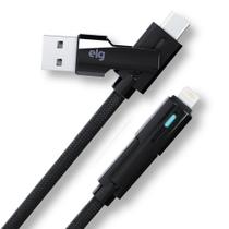 Cabo em 4 em 1 ,USB Tipo-C, USB-A e Lightning, 3A e 60 W, 1,2 metro, Preto, CS41FLEX, ELG Cabo em 4 em 1 ,USB Tipo-C, USB-A e Lightning, 3A e 60 W, 1,2 metro, Preto, CS41FLEX, ELG