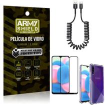 Cabo Espiral Samsung A30S + Capinha Anti Impacto + Película 3D - Armyshield