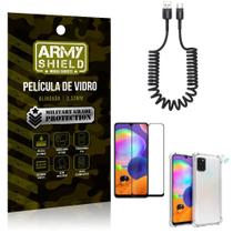 Cabo Espiral Samsung A31 + Capinha Anti Impacto + Película 3D - Armyshield