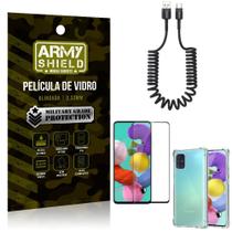 Cabo Espiral Samsung A51 + Capinha Anti Impacto + Película 3D - Armyshield