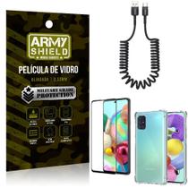 Cabo Espiral Samsung A71 + Capinha Anti Impacto + Película 3D - Armyshield