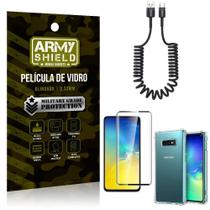 Cabo Espiral Samsung S10e + Capinha Anti Impacto + Película 3D - Armyshield