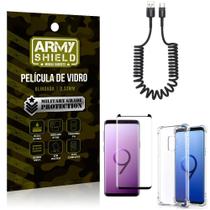Cabo Espiral Samsung S9 + Capinha Anti Impacto + Película 3D - Armyshield