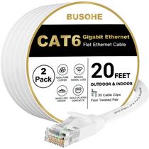 Cabo Ethernet BUSOHE Cat6 20m, pacote com 2 unidades, branco com clipes