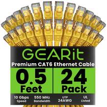 Cabo Ethernet GearIt Cat 6 0,15 m (pacote com 24) 10 Gbps RJ45 amarelo Cabo Ethernet GearIt Cat 6 0,15 m (pacote com 24) 10 Gbps RJ45 amarelo