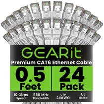 Cabo Ethernet GearIt Cat 6 0,15 m, pacote com 24 unidades, 10 Gbps, RJ45, branco