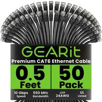 Cabo Ethernet GearIt Cat 6 0,15 m (pacote com 50) 10 Gbps RJ45 preto
