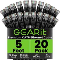 Cabo Ethernet GearIt Cat 6 10 Gbps 1,5 m (pacote com 20) RJ45 preto