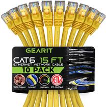 Cabo Ethernet GearIt Cat 6 15 pés (4,5 m), pacote com 10 Gbps RJ45 amarelo Cabo Ethernet GearIt Cat 6 15 pés (4,5 m), pacote com 10 Gbps RJ45 amarelo