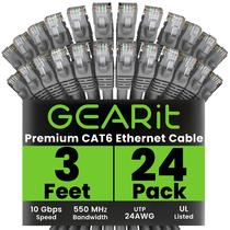 Cabo Ethernet GearIt Cat 6, 3 pés (0,9 m), pacote com 24 unidades, 10 Gbps, cinza