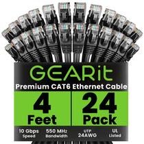 Cabo Ethernet GearIt Cat 6 4 pés (1,2 m), pacote com 24 unidades RJ45 de 10 Gbps, preto