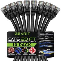 Cabo Ethernet GearIt Cat 6 de 20 pés (6 m) preto, pacote com 10