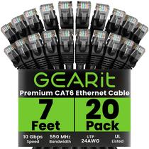 Cabo Ethernet GearIt Cat 6 de 7 pés (2 m), pacote com 20 Gbps RJ45 preto Cabo Ethernet GearIt Cat 6 de 7 pés (2 m), pacote com 20 Gbps RJ45 preto