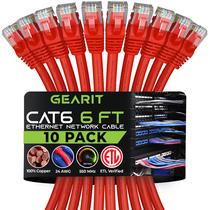 Cabo Ethernet GearIt Cat 6 (pacote com 10 1,8 m) 10 Gbps RJ45 vermelho