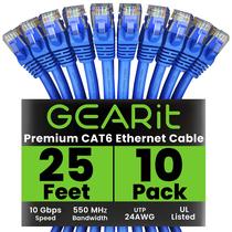 Cabo Ethernet GearIt Cat 6, pacote com 10, 7,6 m, 10 Gbps, RJ45, azul Cabo Ethernet GearIt Cat 6, pacote com 10, 7,6 m, 10 Gbps, RJ45, azul