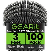 Cabo Ethernet GearIt Cat 6, pacote com 100, 0,9 m, 10 Gbps, RJ45, preto