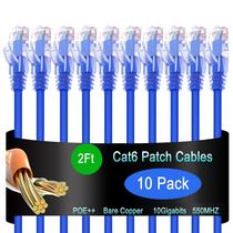 Cabo Ethernet Lysymixs Cat6 0,6 m, pacote com 10 data centers 10G, azul