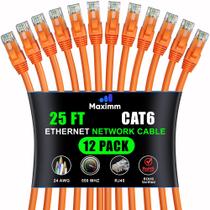 Cabo Ethernet Maximm Cat 6, 25 pés (7,6 m), pacote com 12 unidades, laranja
