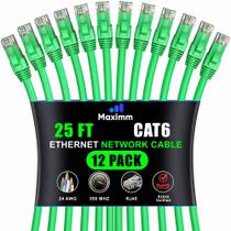 Cabo Ethernet Maximm Cat 6, 25 pés (7,6 m), pacote com 12 unidades, verde Cabo Ethernet Maximm Cat 6, 25 pés (7,6 m), pacote com 12 unidades, verde