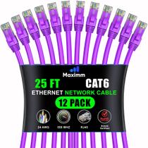 Cabo Ethernet Maximm Cat 6, 25 pés (7,6 m) roxo, pacote com 12