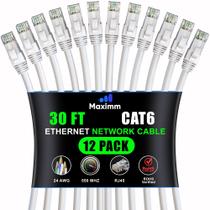 Cabo Ethernet Maximm Cat 6, 30 pés (9 m), pacote com 12 unidades, branco Cabo Ethernet Maximm Cat 6, 30 pés (9 m), pacote com 12 unidades, branco