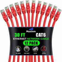 Cabo Ethernet Maximm Cat 6 30 pés (9 m) vermelho, pacote com 12 Cabo Ethernet Maximm Cat 6 30 pés (9 m) vermelho, pacote com 12