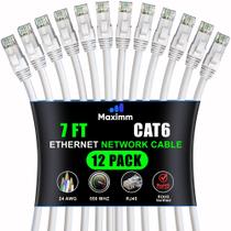 Cabo Ethernet Maximm Cat 6 7 pés (2,1 m), pacote com 12 unidades, branco Cabo Ethernet Maximm Cat 6 7 pés (2,1 m), pacote com 12 unidades, branco