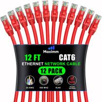 Cabo Ethernet Maximm Cat 6 de 12 pés (pacote com 12) vermelho Cabo Ethernet Maximm Cat 6 de 12 pés (pacote com 12) vermelho