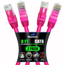 Cabo Ethernet Maximm Cat 6 de 8 pés (pacote com 2) rosa - 10 Gbps Cabo Ethernet Maximm Cat 6 de 8 pés (pacote com 2) rosa - 10 Gbps