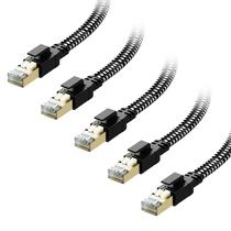 Cabo Ethernet Orbram Cat 8, 15 pés, pacote com 5, 40 Gbps, 2000 Mhz, nylon