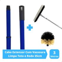 Cabo Extensor 3 Metros Rodo 35cm Combinado e Vassoura Limpa Teto Forro e Gesso