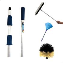Cabo Extensor 6 Metros com Rodo 35cm e Vassoura Teto com Espanador de Mão Cabo Extensor 6 Metros com Rodo 35cm e Vassoura Teto com Espanador de Mão