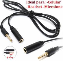 Cabo Extensor P3xP3 4 Vias Polos Para Headset Fone Ouvido Microfone Celular Pc Notebook Universal Áudio Alta Qualidade - RIOSUL STORE