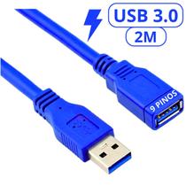 Cabo Extensor USB 3.0 Macho Fêmea 2 Metros Cabo Azul Extensão USB Alta Velocidade