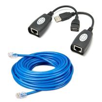 Cabo Extensor USB 30 Metros - USB 2.0 Via Adaptador e cabo Rede RJ45