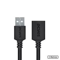 Cabo extensor usb a 2.0 macho para usb a 2.0 femea 28awg puro cobre 2 metros - puamf2-2 - Pcyes