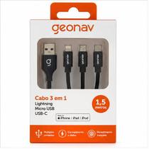 Cabo Geonav 3 Em 1 Lightning Mfi, Micro Usb E Usb 1,5M Cabo Geonav 3 Em 1 Lightning Mfi, Micro Usb E Usb 1,5M