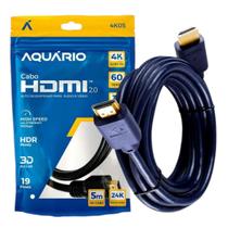 Cabo Hdmi 2.0 4k 3D Hdr Ready 60 Hertz 19 Pinos Ponta Ouro 5 Metros Full Hd Blindado - Envio em 24 hs